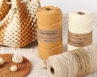 Versandkostenfrei Makramee Baumwollgarn - 3mm / 100m - 24 Farben 100% Baumwolle Makramee Seil für DIY Handwerk, Wandbehänge, Pflanzenhänger.