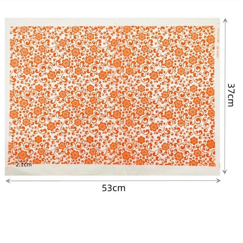 May include: A rectangular sheet with an orange floral pattern on a cream background. The sheet measures 20.8 inches wide by 14.6 inches high. The floral design features small, stylized flowers and swirling vines.