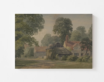 Farmhouse Art Print, Canvas Landscape Print, Country Landscape Painting, / LH33