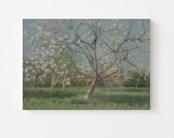 Farmhouse Art Print, Apple Blossom Art Print, Spring Landscape Painting, / LH15