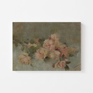 Vintage Floral Art Print, Pastel Pink Roses Painting ,Canvas Floral Art, /  FH02