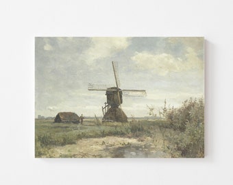 Windmill Art Print, Canvas Landscape Print, Country Landscape Painting, / LH02