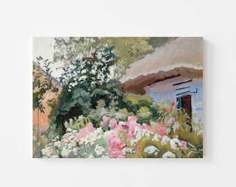 Spring Landscape Painting, Flower Blossom Art Print, Cottage Art Print/ LH16