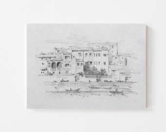 Florence Cityscape Sketch, Vintage Italy Cityscape Print, Cityscape Drawing / SKH01