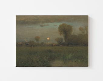 Harvest Moon Art Print, Canvas Fall Landscape Print, Autumn Landscape Painting, / LH10