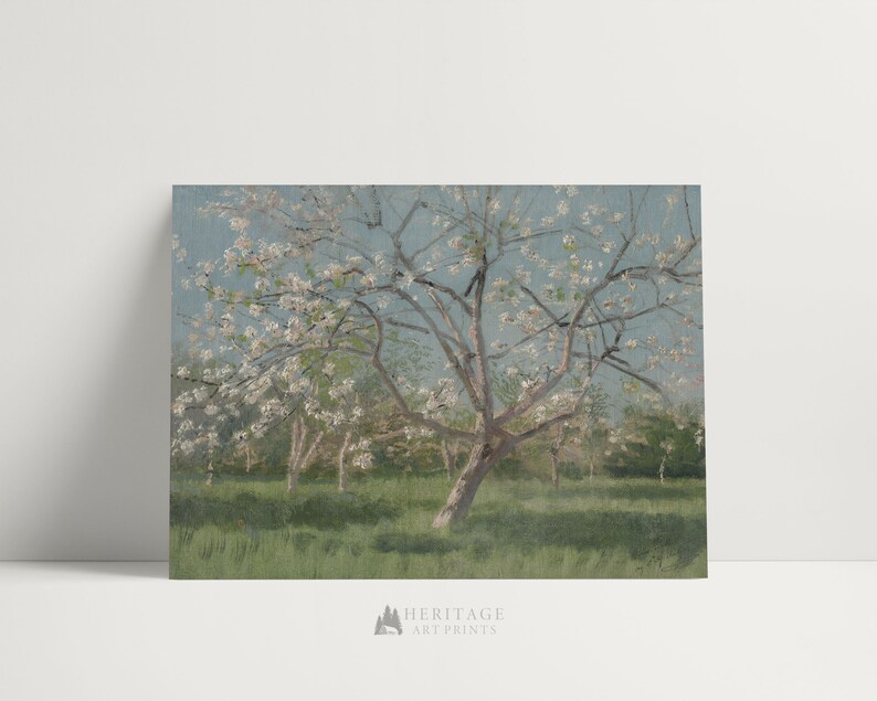 Farmhouse Art Print, Apple Blossom Art Print, Spring Landscape Painting, / LH15 image 2