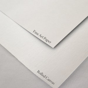 Photo showing the texture difference between fine art paper and canvas print mediums.