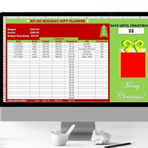 CHRISTMAS GIFT TRACKER - Ho Ho Holiday Gift Planner Spreadsheet Template - Budget Tracker - Excel Made Simple - Digital Download