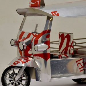 Tuk Tuk Model from can, Handmade Thai Miniature Tuk Tuk model from can, Handmade Miniature Tricycle Model, Cute Toy