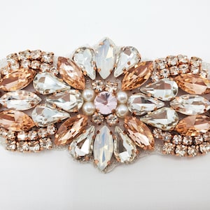 Hermoso oro rosa rosa blanco diamante de imitación con cuentas Applique - Motivo de cristal de boda nupcial - Suministros de artesanía