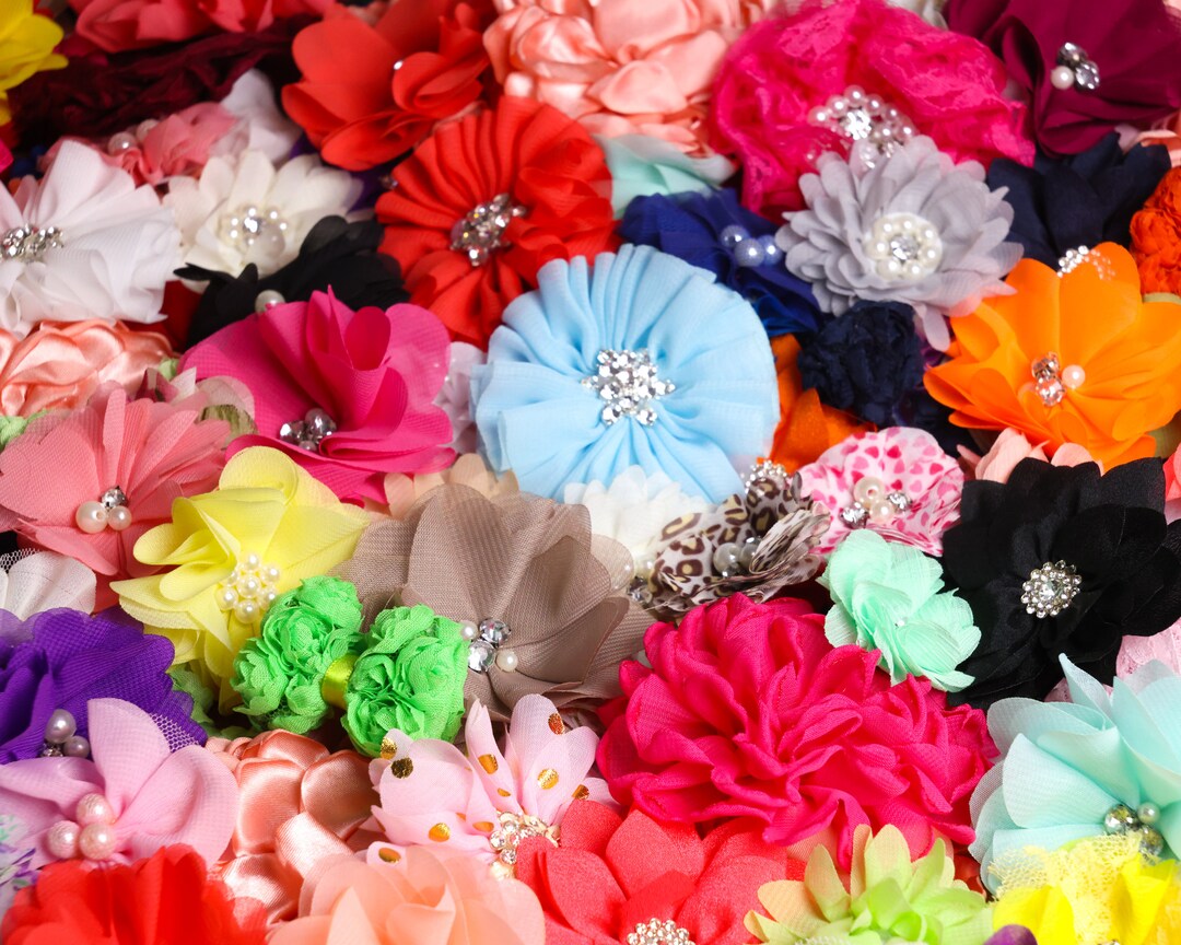 Assorted Mixed Artificial Fabric Flowers Rhinestone Lace Pearl Etsy