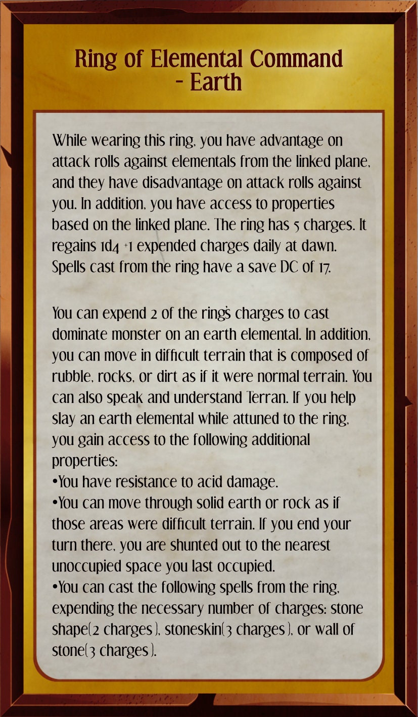 Ring of Elemental Command Earth RPG Prop Etsy