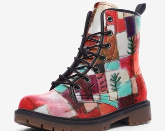 Urban Combat Boots | Vegan Leather Boots | Festival Club Boots | Faux Leather Boots |  Lace Up Boots | Streetwear Boots | Colorful Geometric