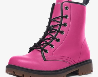 Urban Combat Boots | Vegan Leather Boots | Festival Club Boots | Faux Leather Boots | Lace Up Boots | Streetwear Boots | Barbie Pink Boots