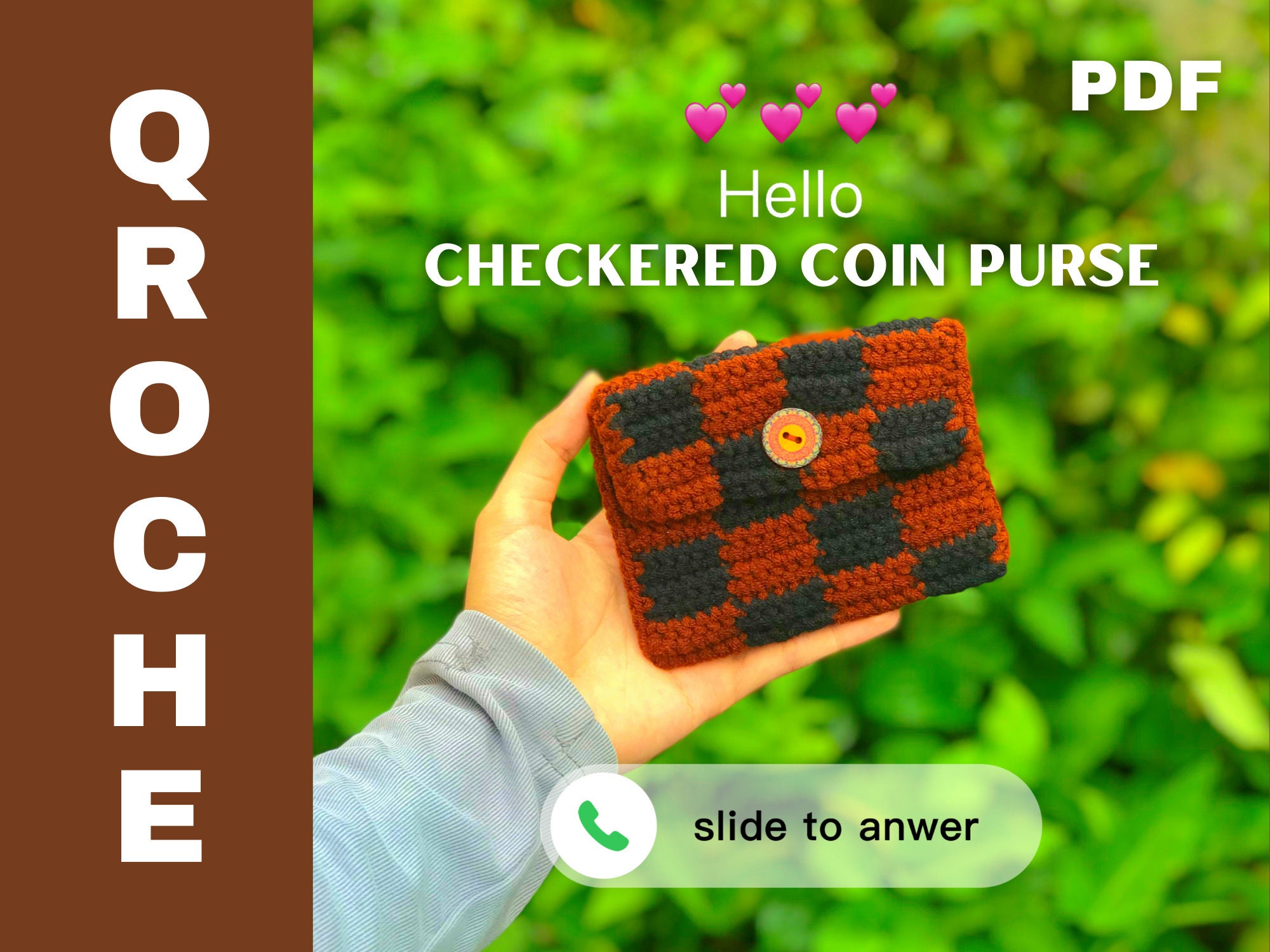 PDF Checkered Coin / Card Purse Crochet Pattern by Qroche.co 