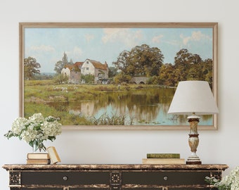 The Old Watermill -- Impresión de paisajes vintage, arte mural panorámico, arte sobre la cama, pintura al óleo, lienzo giclée, pelar y pegar