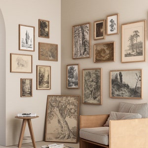 Vintage Tree Sketch and Landscape Drawing Gallery Wall Set 1 - PRINTABLE DIGITAL DOWNLOAD - Autumn Landscape, Fall Art Prints