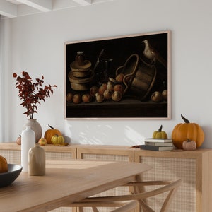 Autumn Still Life with Apples - Vintage Apple Oil Painting - PRINTABLE DIGITAL DOWNLOAD - Fall Kitchen Art, Apple Orchard Sign