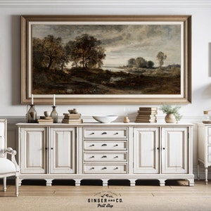 Moody Summer Landscape Painting - PRINTABLE DIGITAL DOWNLOAD - Panoramic Wall Art, Vintage Art Print