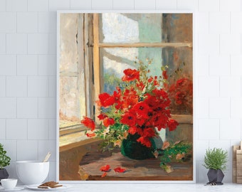 Bouquet of Poppies -- Vintage Fine Art Painting -- Framed Digital Print Canvas Art