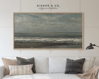 Moody Coastal Print - PRINTABLE DIGITAL DOWNLOAD - Vintage Seascape Oil Painting, Muted Beach Wall Art