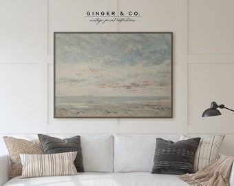 Vintage Coastal Landscape Print - PRINTABLE DIGITAL DOWNLOAD - Seascape Oil Painting, Muted Beach Wall Art