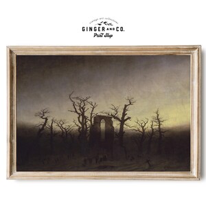 The Abby -- Halloween Landscape, Haunted Cemetery, Moonlit Night, Vintage Oil Painting -- Printable DOWNLOAD, Moody Wall Art