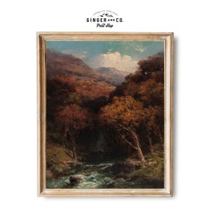 Autumn Landscape Digital Print -- Forest in Autumn, Warm Tones Fall Landscape Vintage Oil Painting -- Printable DOWNLOAD, Moody Wall Art