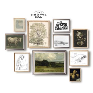 Conjunto de arte de parede da galeria country francesa nº 4 - DOWNLOAD DIGITAL PARA IMPRESSÃO - Impressões de arte de parede de verão, pintura de paisagem vintage, esboço de árvore