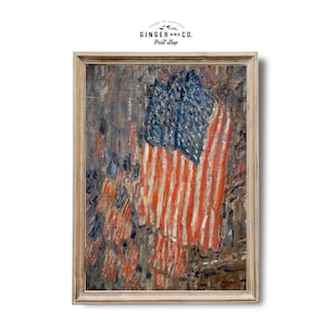 Vintage Patriotic Oil Painting - PRINTABLE DIGITAL DOWNLOAD - Vintage American Flag, American Flag Print