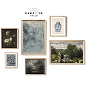 Blue Gallery Wall Art Set 1 -- PRINTABLE DIGITAL DOWNLOAD -- French Country Cottage, Vintage Landscape Oil Painting