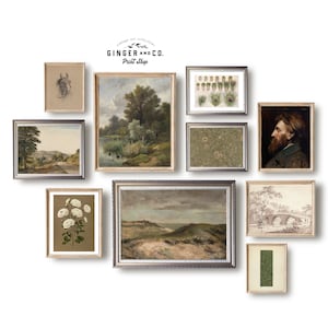 Moody Green Gallery Wall Art Prints Set No 3 -- PRINTABLE DIGITAL DOWNLOAD -- French Country Vintage European Landscape Painting