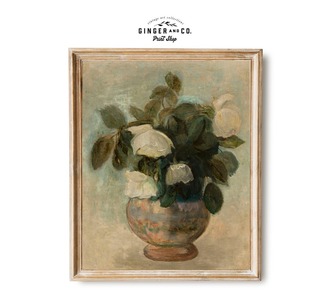 Moody Floral Still Life Oil Painting - Vintage Rose Print, Vintage ...