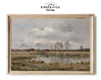 Marsh Landscape in Summer - PRINTABLE DIGITAL DOWNLOAD - Vintage Oil Painting, Summer Wall Art