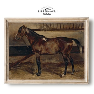 Vintage Horse Print - Fine Art Oil Painting, Equestrian Wall Art, Gicée Canvas Print, Peel and Stick