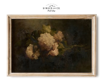 Moody Vintage stilleven schilderij met roze pioenrozen - AFDRUKBARE DIGITALE DOWNLOAD - Franse landelijke keukenkunst