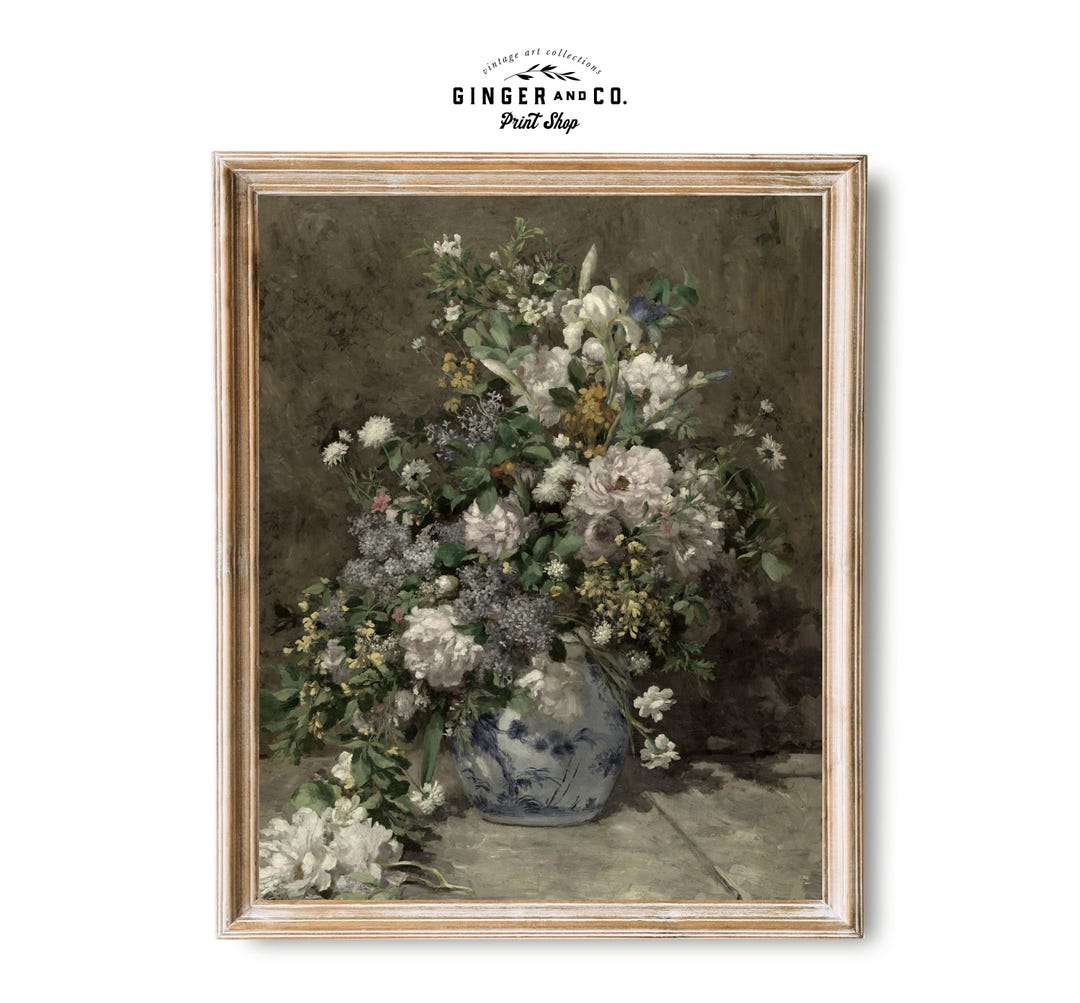 Spring Flowers Still Life Oil Painting - SHIPPED PRINT - Moody Flower ...