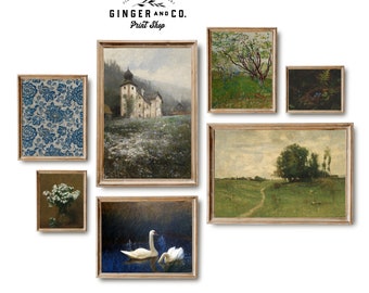 Stampe d'arte da parete Vintage Spring Gallery Set 9 - DOWNLOAD DIGITALE STAMPABILE - Arte della parete di campagna francese, pittura di paesaggio lunatico primaverile