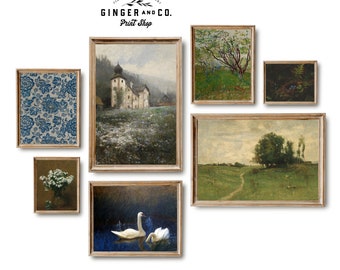 Vintage Spring Gallery Wall Art Prints Set 9 - PRINTABLE DIGITAL DOWNLOAD - French Country Wall Art, Moody Spring Landscape Painting