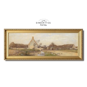 French Country Landscape Print, Panoramic Wall Art, Vintage Oil Painting, Giclée, Peel and Stick