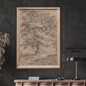A Leafy Oak - PRINTABLE DIGITAL DOWNLOAD - Vintage Tree Sketch, Moody Tree Print, Landscape Drawing