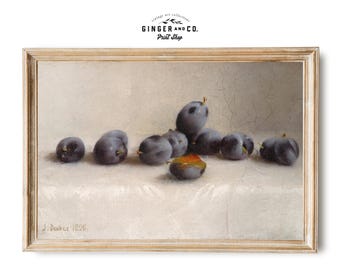 Stillleben Ölgemälde mit Pflaumen - Vintage Kunstdruck zum ausdrucken - 19th Century Fine Art, Kitchen Art DOWNLOAD