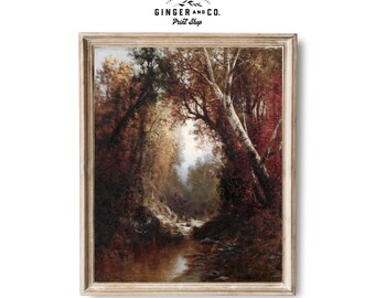 Herfstlandschapsolieverfschilderij - vintage herfstafdruk - AFDRUKBARE DIGITALE DOWNLOAD - Bos in de herfst