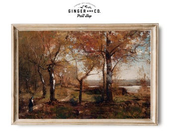 The Woods in Autumn -- Warm Tones Fall Landscape Vintage Oil Painting -- Printable DOWNLOAD