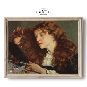 Beautiful Irish Girl - PRINTABLE DIGITAL DOWNLOAD - Painting of Girl with Red Hair, Vintage European Figurative Oil Painting Fine Art