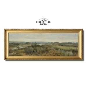 Muted Desert Landscape Print, Panoramic Wall Art, Vintage Oil Painting, Canvas Giclée, Peel and Stick