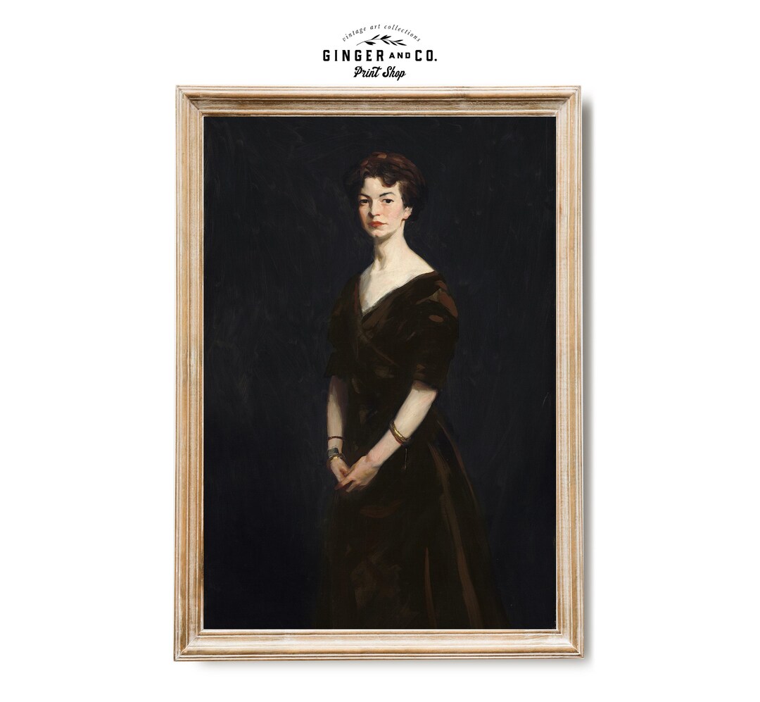 Vintage Female Portrait Oil Painting - Woman in a Brown Velvet Dress ...