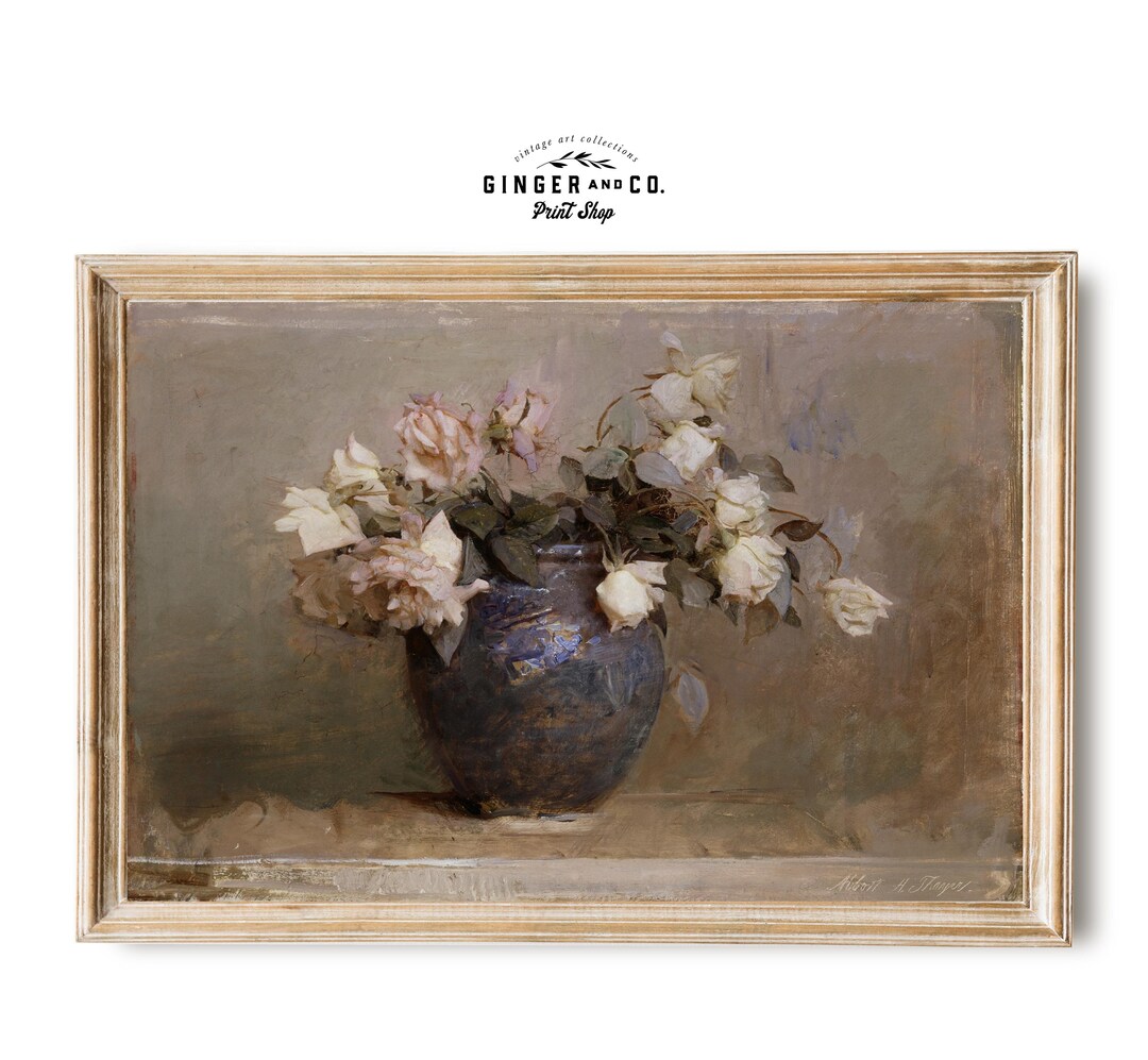 Vintage Still Life With Roses in a Blue Jar - PRINTABLE DIGITAL ...