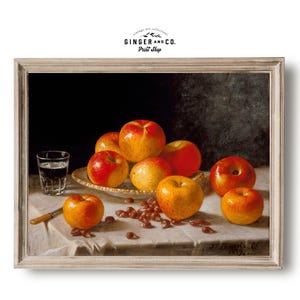 Autumn Still Life Oil Painting - Vintage Apples Print - PRINTABLE DIGITAL DOWNLOAD - Fall Kitchen Art