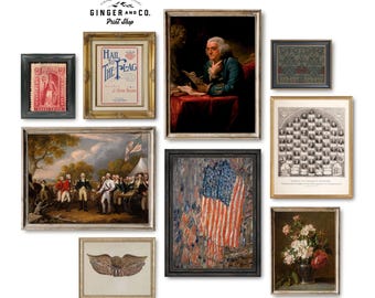 Patriotic Gallery Wall Art - PRINTABLE DIGITAL DOWNLOAD - Franklin, Washington, Declaration of Independence, American Flag Painting, Liberty